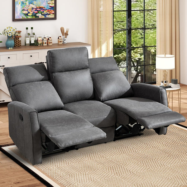 3-Seat Wall-Hugger Reclining Sofa – Grey Fabric