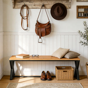 55" Solid Wood Entryway Bench with Metal Legs