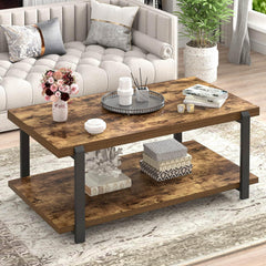 Modern Rectangle Coffee Table with 2-Tier Storage