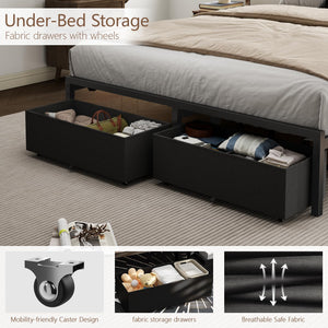 Full Size Bed Frame with LED Lighting, USB Charging & Storage Drawers
