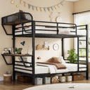 Twin Over Twin Metal Bunk Bed with Desk & Charging Station
