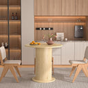 59 inch Round Dining Table for 6, Modern Farmhouse Kitchen Table, Circle Dining Tables with Wood Strip Base for Kitchen Living Room (Big Adjustable Walnut)
