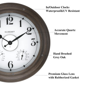 24-Inch Outdoor Wall Clock with Thermometer, Hygrometer & Smart Night Light