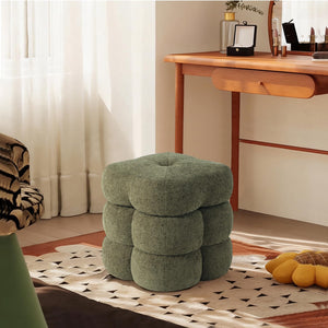 360° Swivel Flower Ottoman Linen Vanity Stool with Footrest