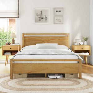 3-Piece Solid Wood Bedroom Set with Platform Bed & Nightstands