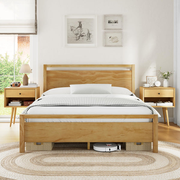 3-Piece Solid Wood Bedroom Set with Platform Bed & Nightstands