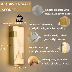 Modern Alabaster LED Wall Sconce with Dimmable Warm Light
