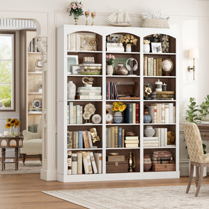 71" 6-Tier Triple Wide Bookcase with Arched Top