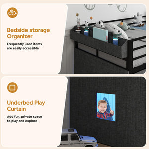 Twin Low Loft Bed with Storage Drawers, Bookcase & LED Lights