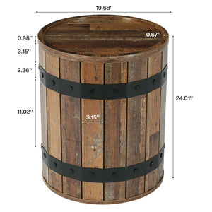 Farmhouse Barrel Side Table with Hidden Storage