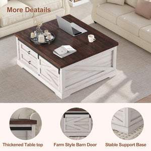 Lift Top Coffee Table with Storage, 39.4" Square, Farmhouse Style