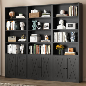 6-Shelf Bookcase with Doors – Metal & Wood Display Storage Shelf