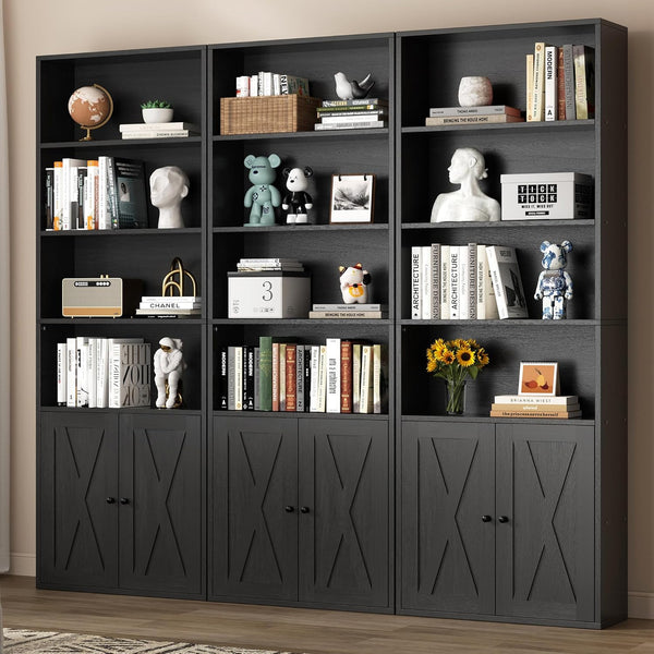 6-Shelf Bookcase with Doors – Metal & Wood Display Storage Shelf