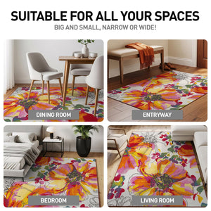 Nylon Area Rug 5'3" x 7'3" Rectangular – Floral Loop Pile, Non-Slip Backing