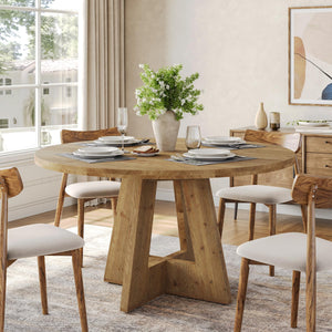 47-Inch Round Solid Wood Dining Table – Seats 4-6, Farmhouse Style