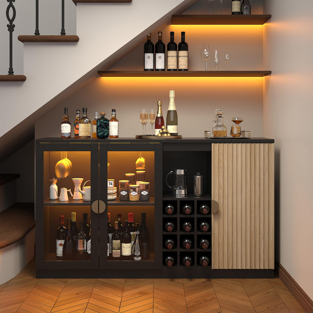 55" Bar Cabinet with RGB LED Light & Wine Rack