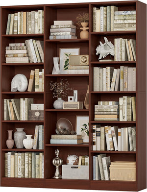 Triple Wide 6-Tier Bookshelf with 17 Open Display Shelves, 74" Tall
