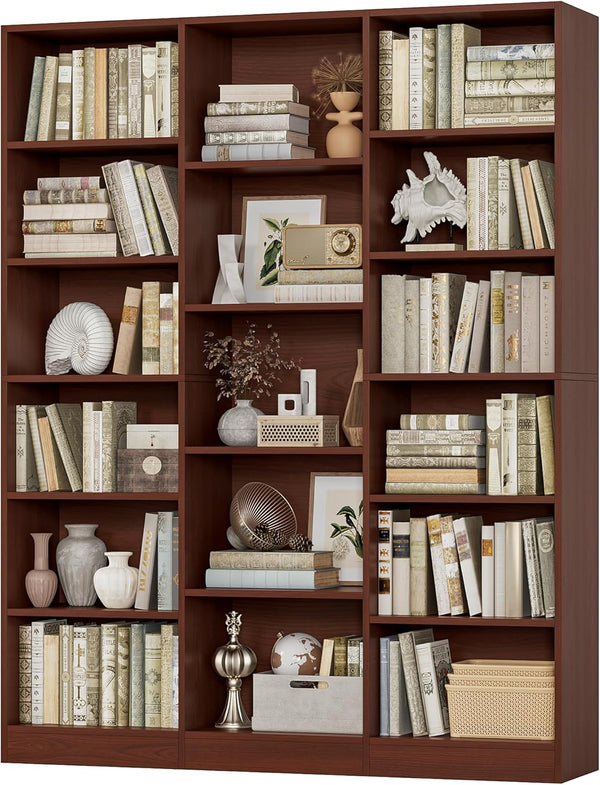 Triple Wide 6-Tier Bookshelf with 17 Open Display Shelves, 74" Tall