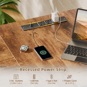 L-Shaped Computer Desk with Power Outlet & USB-C, File Cabinet, Fabric Drawers