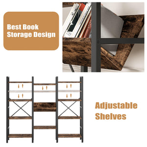 4-Tier Triple Wide Bookshelf with 11 Open Shelves