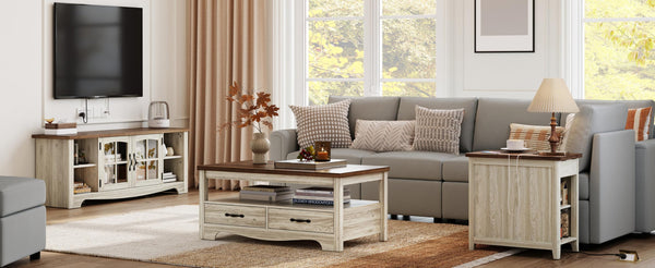 Farmhouse Living Room Table Set 4-Piece with TV Stand, Coffee Table & End Tables