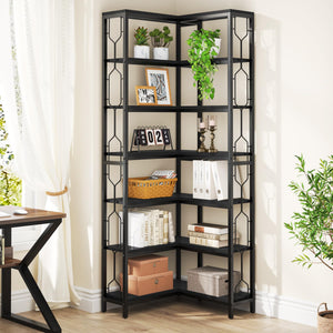 7-Tier Industrial Corner Bookshelf