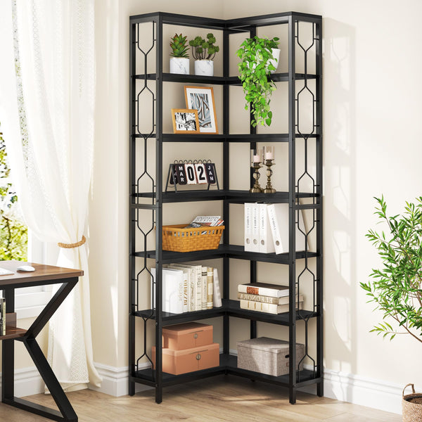 7-Tier Industrial Corner Bookshelf