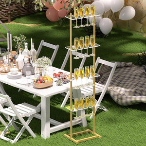4-Tier Acrylic Champagne Wall Stand – 32 Glass Holder, Golden