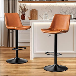 Adjustable Bar Stool Set of 2 – Microfiber Leather, Metal Frame