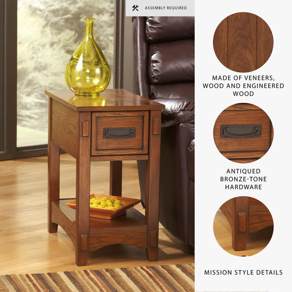 Mission-Style Chairside End Table with Drawer and Shelf