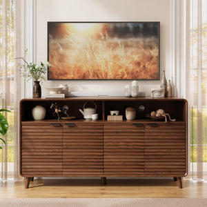 61" Sideboard Buffet Cabinet with Open Storage & 4 Doors – Walnut