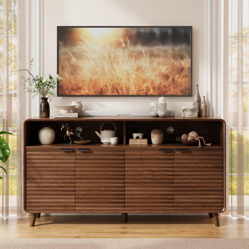 61-Inch Sideboard Buffet Cabinet with 4 Doors & Open Shelves