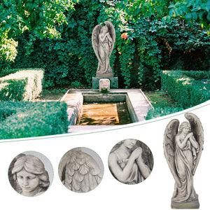 Large Outdoor Angel Garden Statue – 34 Inch Resin Concrete Finish