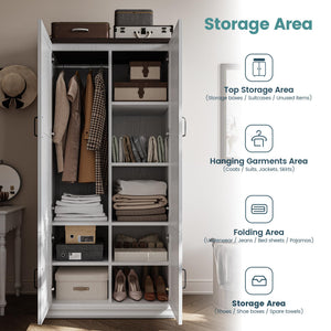 Freestanding Wardrobe Closet with Doors & Hanging Rod
