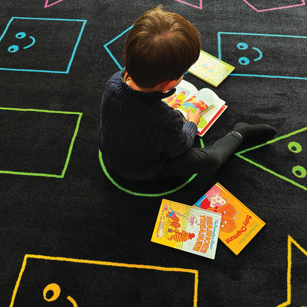 Kids Classroom Rug – Smiley Face Nylon Area Rug, 7'8" x 12'