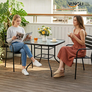 Glass Patio Table with Umbrella Hole – Tempered Glass Outdoor Dining Table