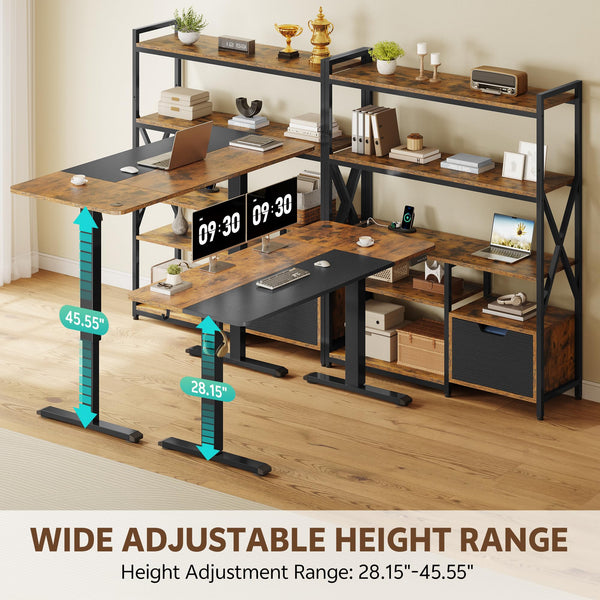 L-Shaped Electric Standing Desk with Hutch & Storage