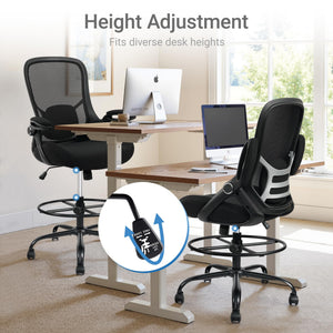 Tall Drafting Chair with Flip-Up Armrests & Adjustable Footrest