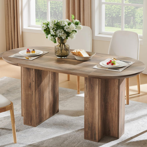 63-Inch Oval Dining Table for 4-6 | Wood-Grain Top & Metal T-Base