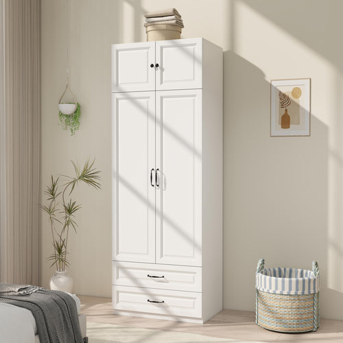 Tall Wardrobe Armoire with 2 Doors & 2 Drawers