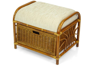 Rattan Wicker Ottoman with Basket and Cushion