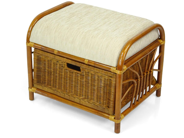 Rattan Wicker Ottoman with Basket and Cushion