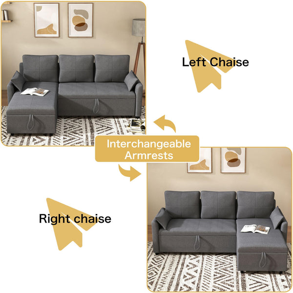 L-Shaped Sleeper Sofa with Pull-Out Bed & Storage