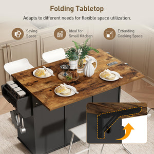 Kitchen Island with Power Outlets & Drop Leaf