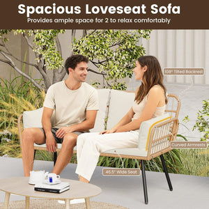 2-Seater Outdoor PE Rattan Loveseat Sofa with Cushions