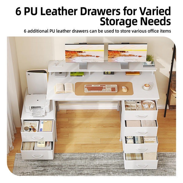 52-Inch Home Office Desk with Drawers, Printer Shelf & Power Outlets
