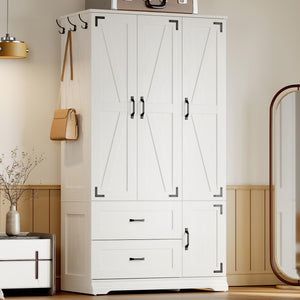 Farmhouse Wardrobe Closet with 4 Doors & 2 Drawers – 71" H