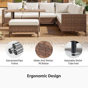 8-Piece Outdoor Patio Sectional Furniture Set with Adjustable Backrests & Storage Ottoman