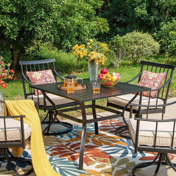 Square Metal Outdoor Dining Table with Umbrella Hole, 37" – Seats 4