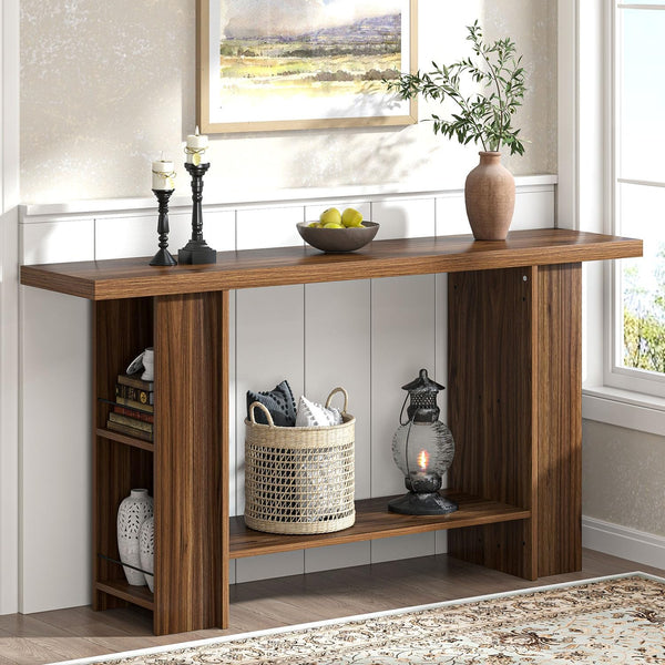 53-Inch 2-Tier Farmhouse Console Table with Side Shelves